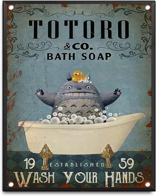 Tin Sign Totoro Bathroom Totoro Bath soap Toilet Decoration was Established in 1959 Vintage Metal Sign for Garage Kitchen Nostal