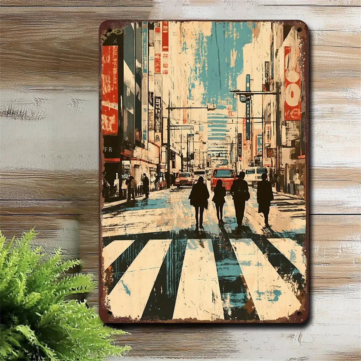 Retro Cityscape Iron Sheet - made Wall Art 8X12 Inches Retro Style Decorative Sign Suitable for Home Decoration