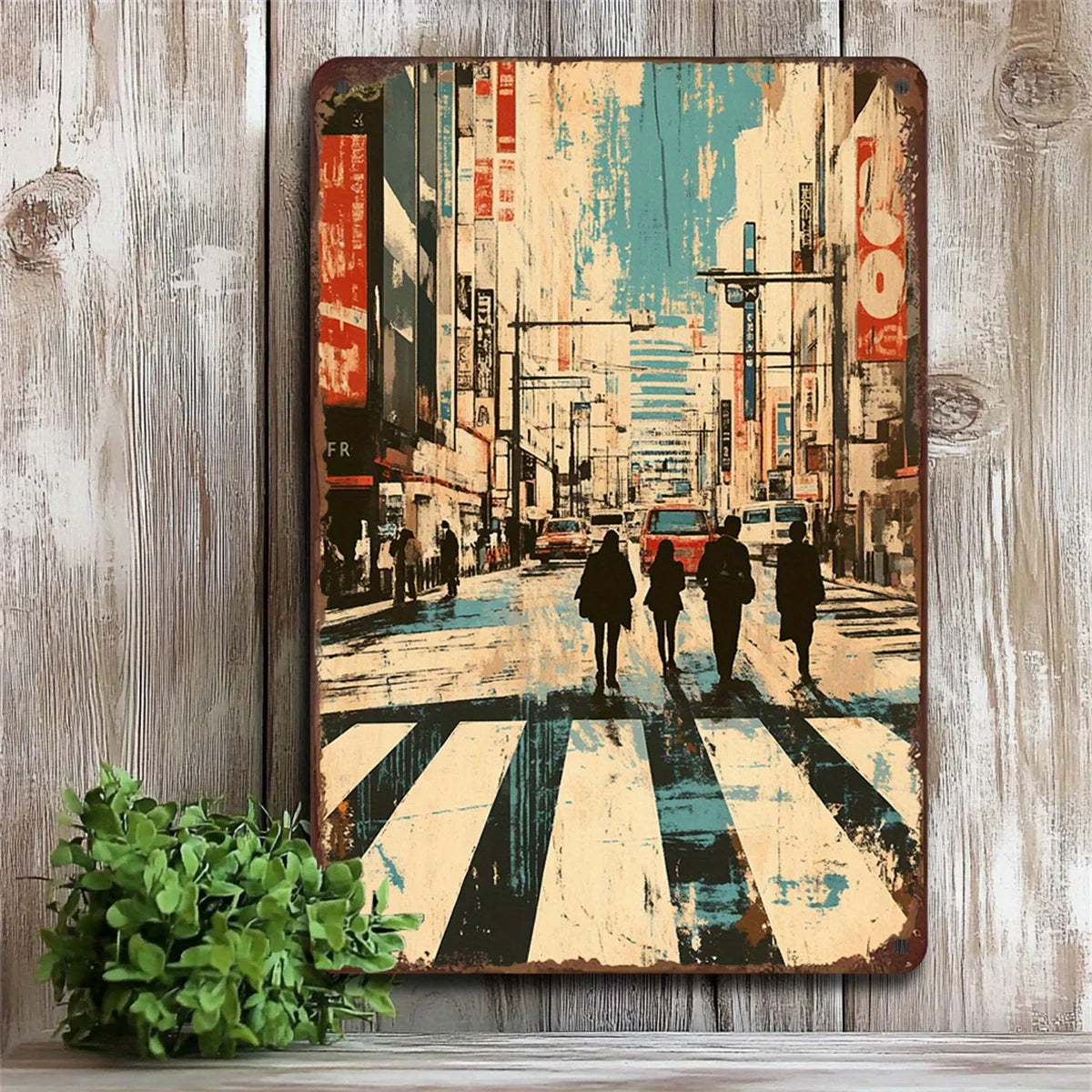 Retro Cityscape Iron Sheet - made Wall Art 8X12 Inches Retro Style Decorative Sign Suitable for Home Decoration