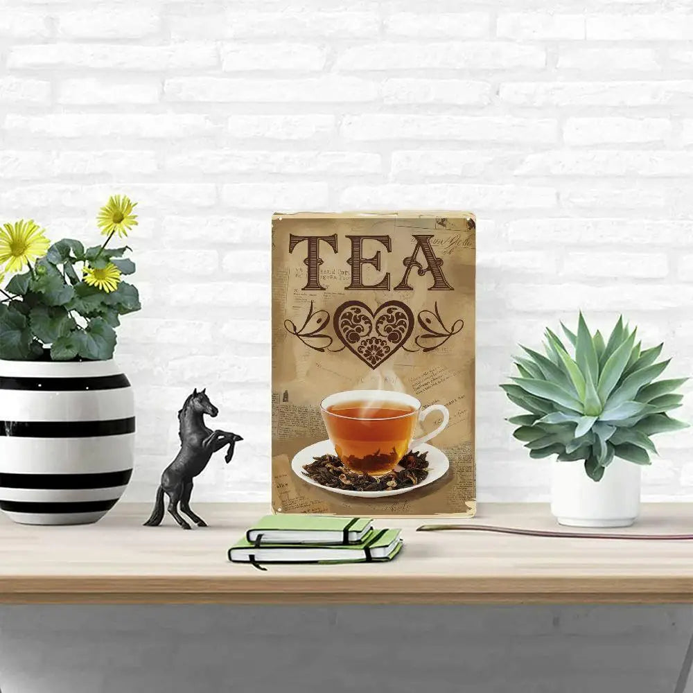 Charming Distressed Iron Sign 8X12 Inches Design Of "Tea Of Heart And Love" An Ideal Choice For Home  And Restaurant Decoration