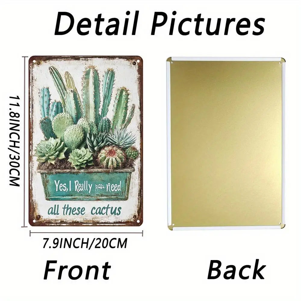 Rustic Style Cactus Metal Sign Durable Iron Wall Decoration 8X12 Inches Suitable for Home Cafe Bar Retro Style