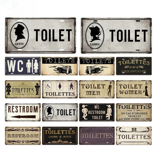 Vintage Restroom Metal Sign Plaque Metal Aluminum Plate for Bar Club Toilet Bathroom Restroom Toilettes Door Bar Club Cafe Decor