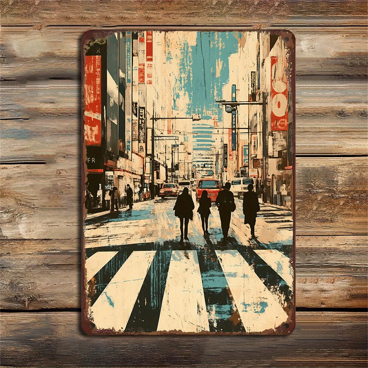 Retro Cityscape Iron Sheet - made Wall Art 8X12 Inches Retro Style Decorative Sign Suitable for Home Decoration