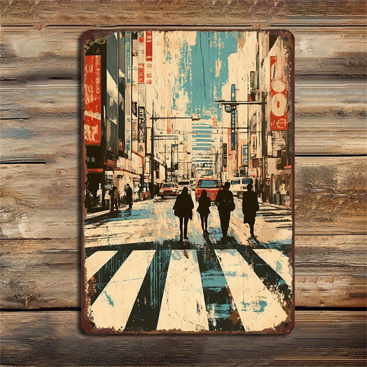 Retro Cityscape Iron Sheet - made Wall Art 8X12 Inches Retro Style Decorative Sign Suitable for Home Decoration