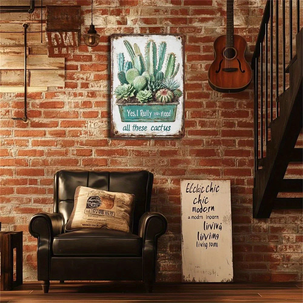 Rustic Style Cactus Metal Sign Durable Iron Wall Decoration 8X12 Inches Suitable for Home Cafe Bar Retro Style