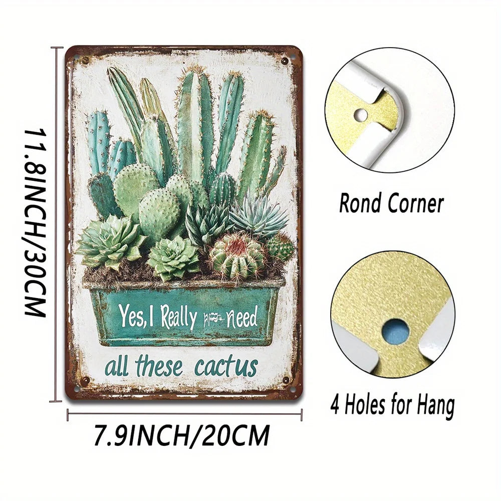 Rustic Style Cactus Metal Sign Durable Iron Wall Decoration 8X12 Inches Suitable for Home Cafe Bar Retro Style