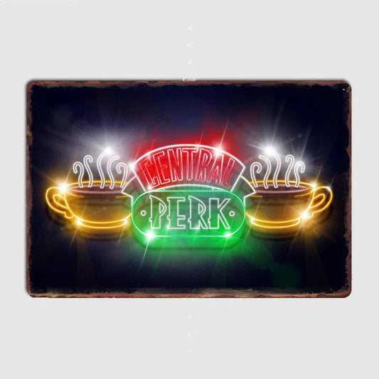 Central Perk Logo neon Sign Poster Print Wall Art Metal Painting Vintage Garage garden Tin Sign Decor Room Decoration