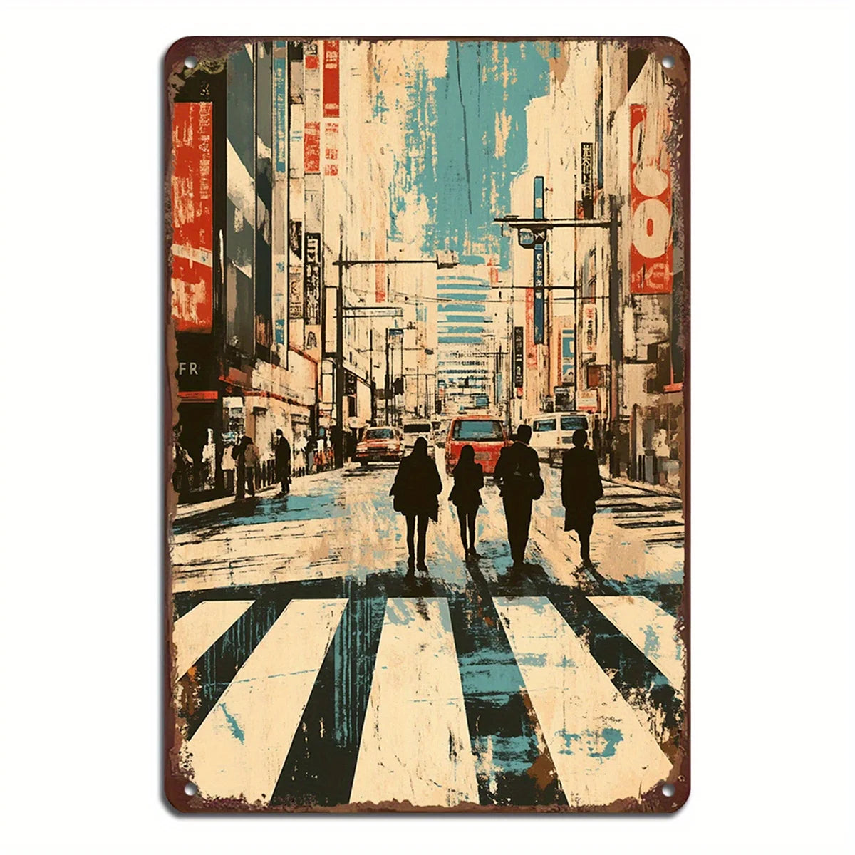 Retro Cityscape Iron Sheet - made Wall Art 8X12 Inches Retro Style Decorative Sign Suitable for Home Decoration