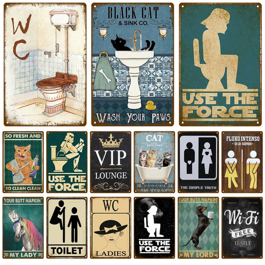 Man Lady Funny WC Sign Metal Poster Toilet Plate Tin Plaque KTV Bar BBQ Shop Bathroom Wall Decor Mural Home Vintage Photo Pub