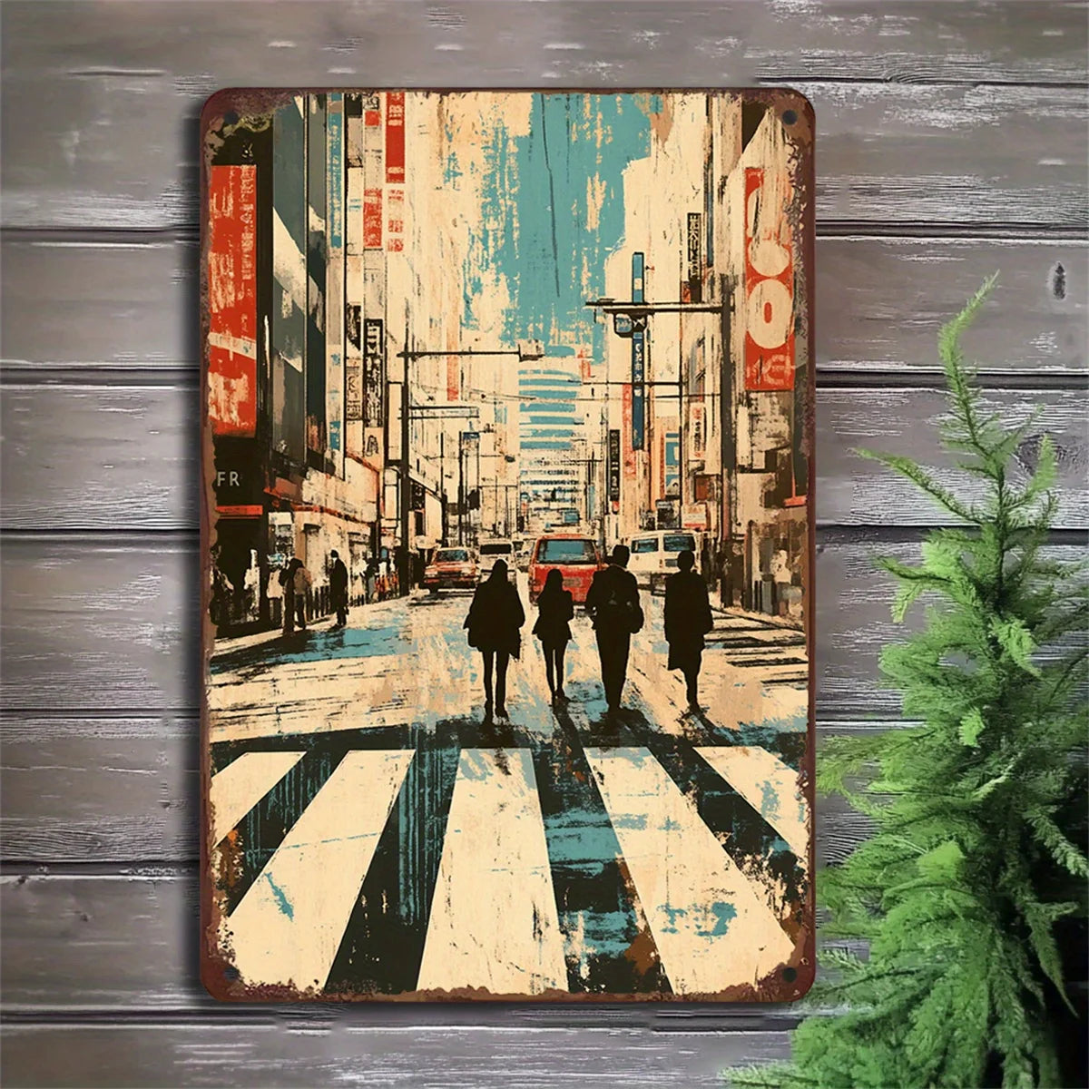 Retro Cityscape Iron Sheet - made Wall Art 8X12 Inches Retro Style Decorative Sign Suitable for Home Decoration