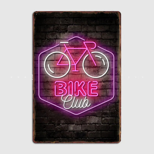 Bike Club Neon Wall Sign Metal Poster Garage Room Wall Decoration Cinema Living Custom Tin Vintage Home Decor