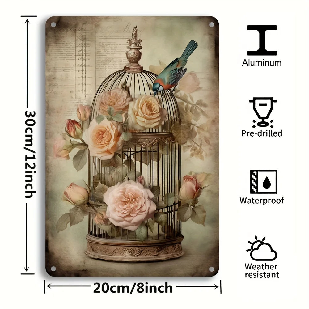 Charming Birds and Roses Iron Wall Decor 8X12 Inches Fun Metal Sign  Suitable for Home Bar and Courtyard Decoration