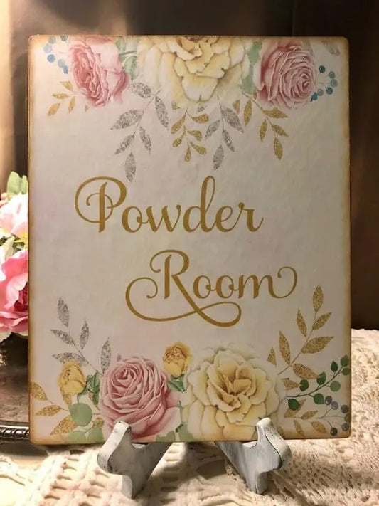 Powder Room Shabby Chic Plaque Sign Decorative Retro Metal Tin Sign Vintage Sign for Home Coffee Wall Decor 8x12 Inch