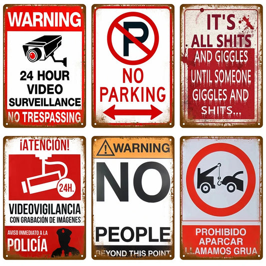 Bar Warning CCTV Tin Signs Vintage Metal Sign Poster Plate Wall Decor Art For Garage Cafe Plaque Notice 24 Hour Security Camera