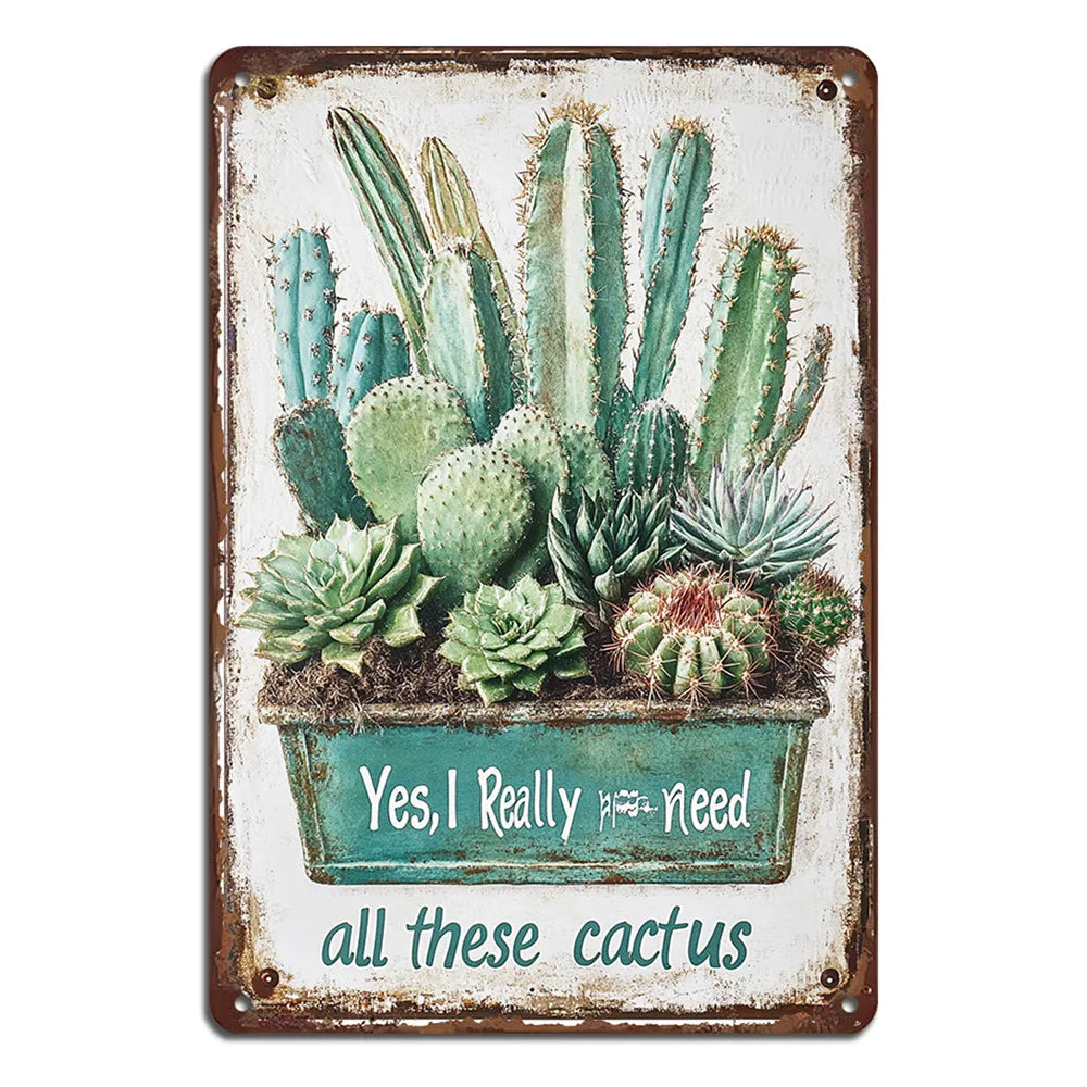 Rustic Style Cactus Metal Sign Durable Iron Wall Decoration 8X12 Inches Suitable for Home Cafe Bar Retro Style