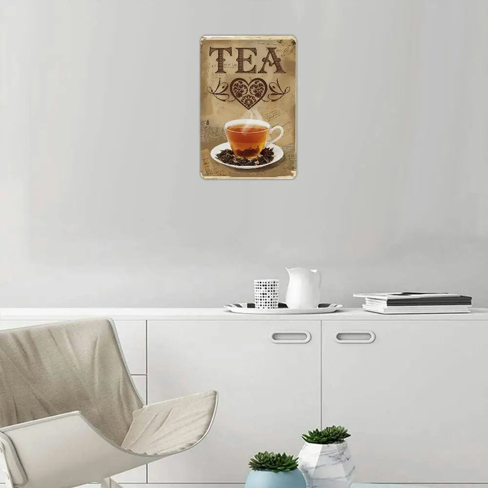 Charming Distressed Iron Sign 8X12 Inches Design Of "Tea Of Heart And Love" An Ideal Choice For Home  And Restaurant Decoration