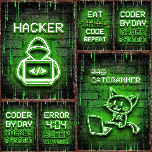 Neon Gamer Metal Tin Signs Hacker Code Programmer Posters Electronic Game Arena Wall Decor Iron Sheet Painting Vintage Plaques