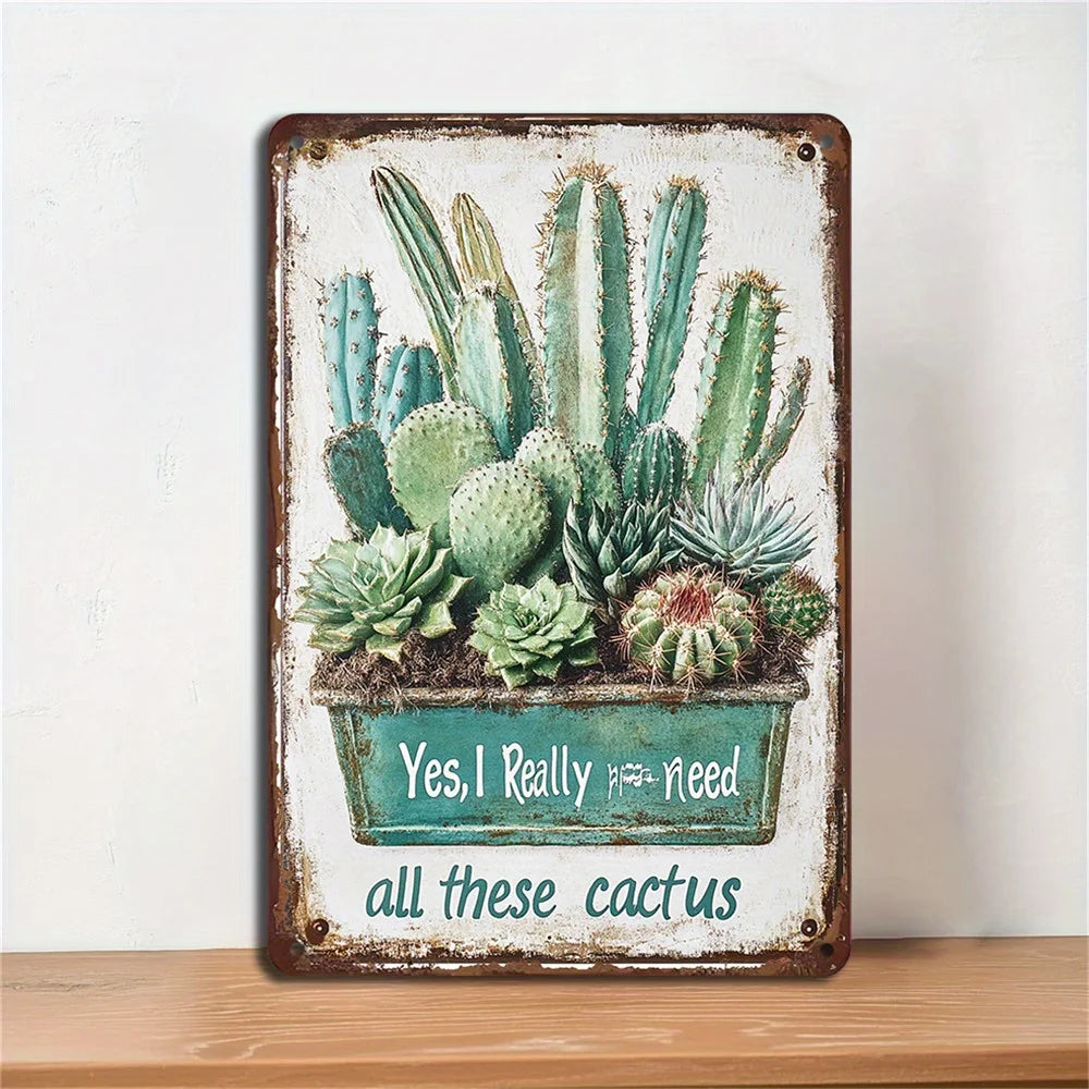 Rustic Style Cactus Metal Sign Durable Iron Wall Decoration 8X12 Inches Suitable for Home Cafe Bar Retro Style